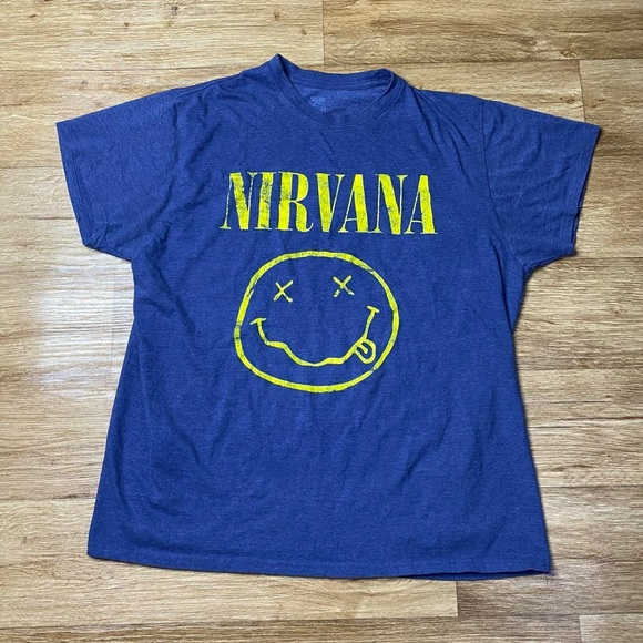 NIRVANA Tops - Nirvana band tee in blue and yellow